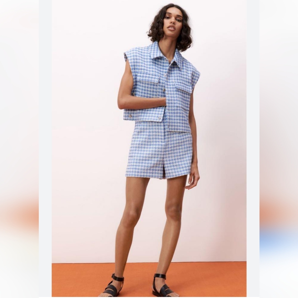 Zara Houndstooth Brocade Shorts